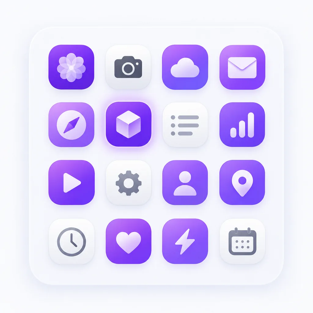 Cuadrícula de iconos de apps iOS generados desde un máster de 1024 px