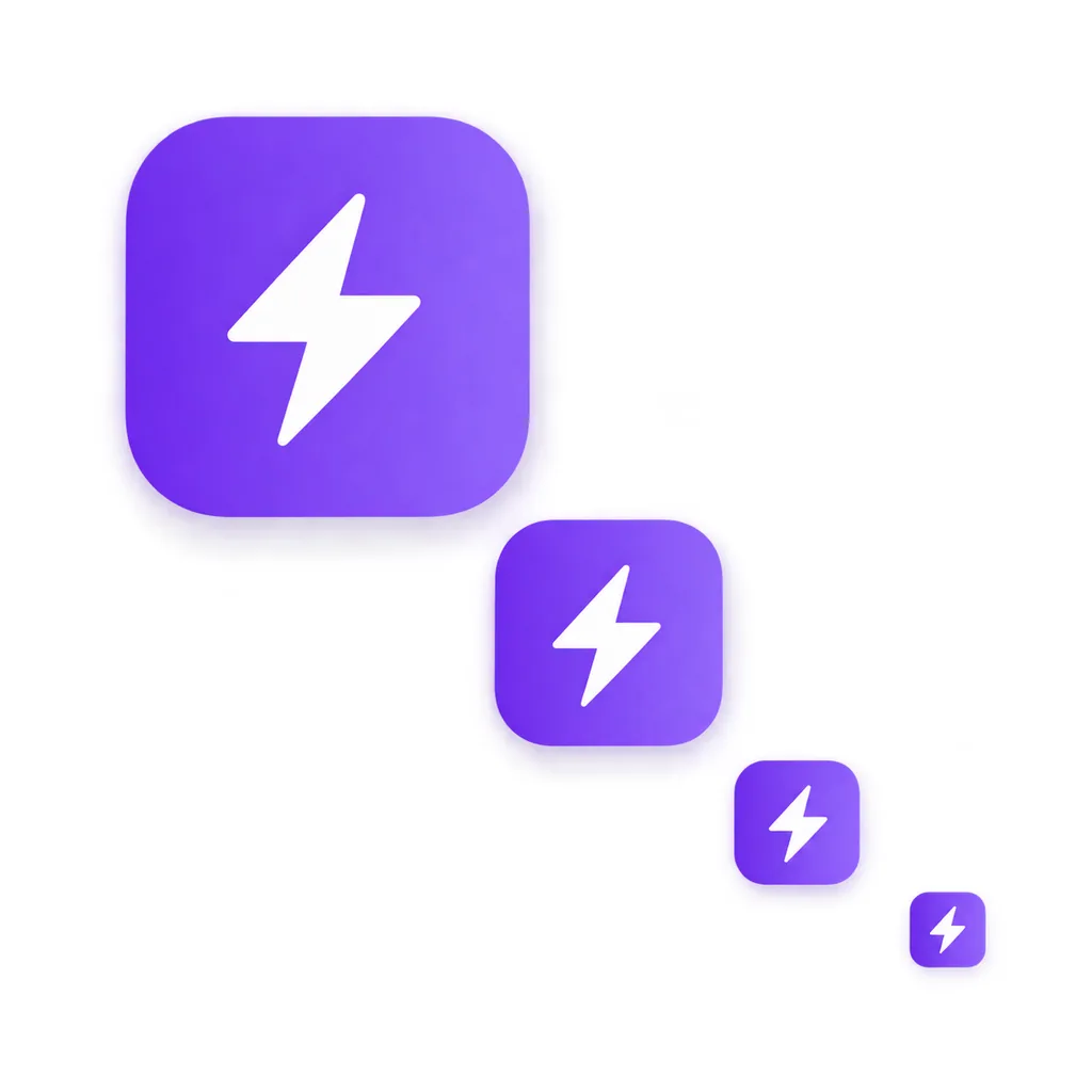 Un máster PNG de 1024 px en cascada hacia tamaños menores de tienda y favicon